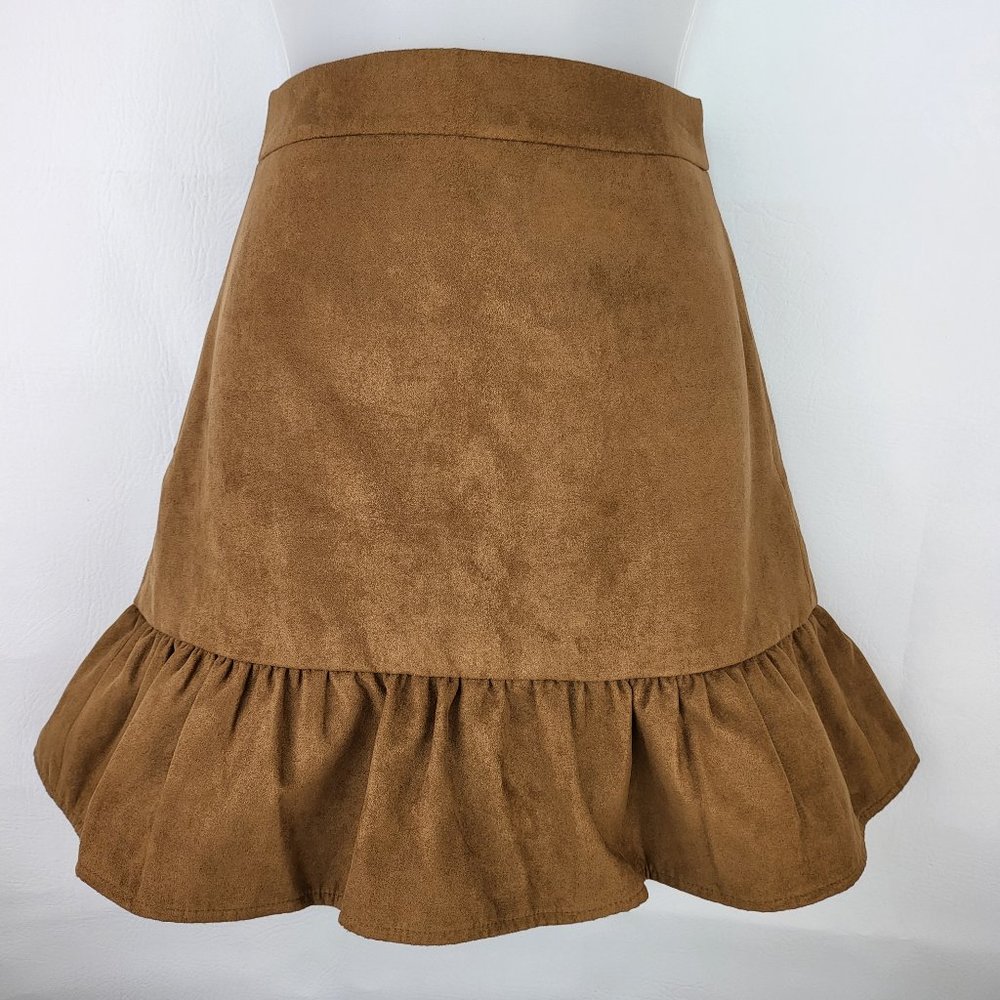 J Crew Factory Faux Suede Ruffle Mini Skirt